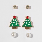 Серьги пусеты QF «Новогодние», 3 пары, ёлочка, цветные - Фото 3