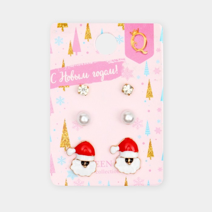 Пусеты 3 пары «Новогодние» Дед Мороз, цветные - Фото 1