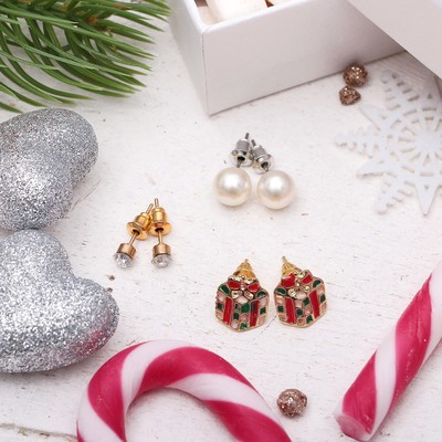 Пусеты 3 пары «Новогодние» леденец, пряник, колокольчики, цветные