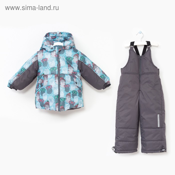 Комплект детский (Куртка + Полукомбинезон), рост 104 см, цвет серый(совы) - Фото 1