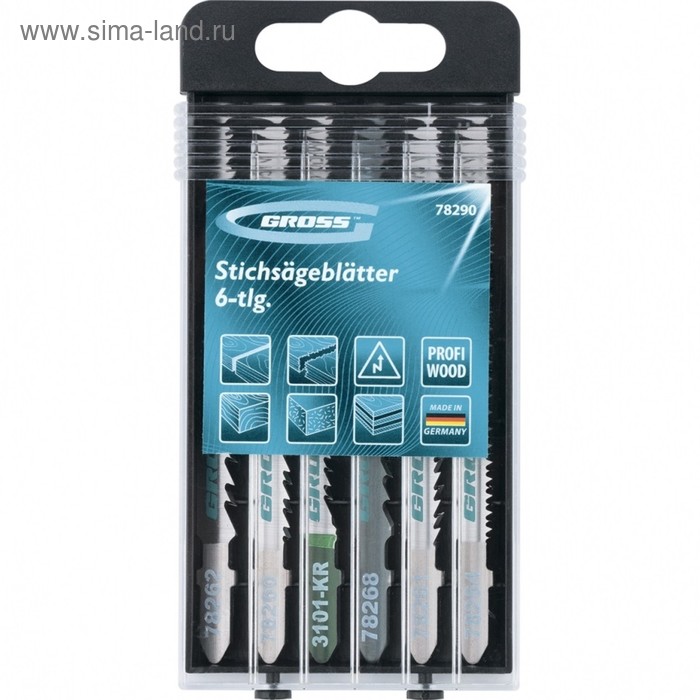 Набор полотен Gross 78290, для электролобзика, по дереву, 6шт., Profi, пластиковый кейс - Фото 1