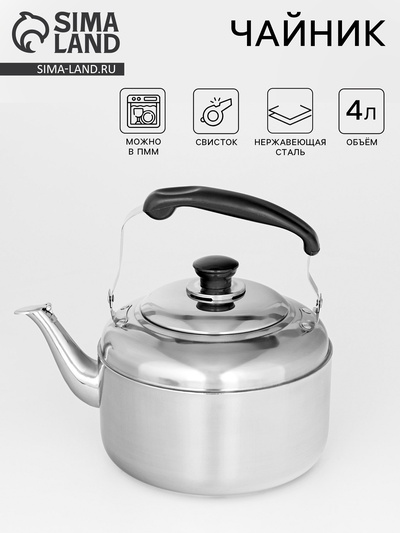 Чайник со свистком, 3.6 л, нержавеющая сталь, хромированный