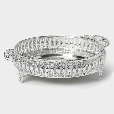 Поднос сервировочный «Солон», 34×24.5×9 см, с ручками, металл, серебристый