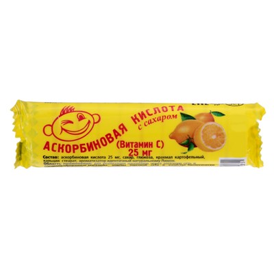 Аскорбиновая кислота с сахаром, лимон, 10 шт. по 3 г