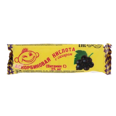 Аскорбиновая кислота с сахаром, смородина, 10 шт. по 3 г