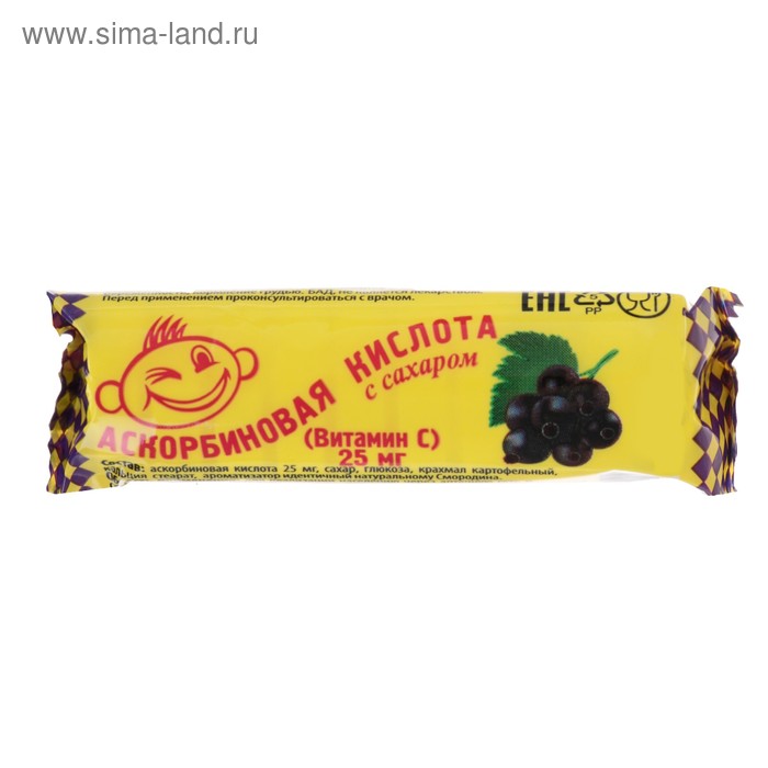Аскорбиновая кислота с сахаром, смородина, 10 шт. по 3 г - Фото 1