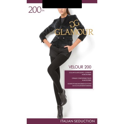 Колготки женские GLAMOUR Velour 200 цвет чёрный (nero), р-р 3