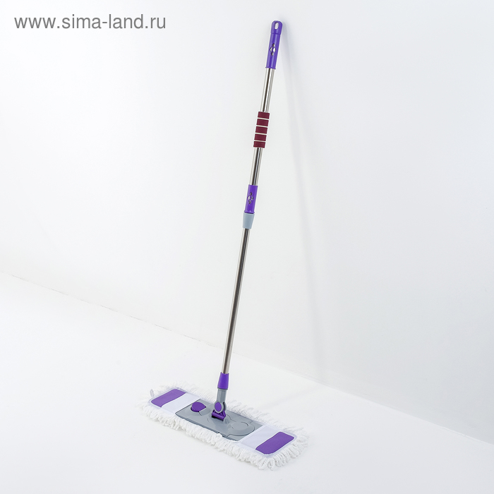 Швабра для мытья пола плоская Доляна, насадка из микрофибры букли, телескопическая стальная ручка 90-135 см - Фото 1
