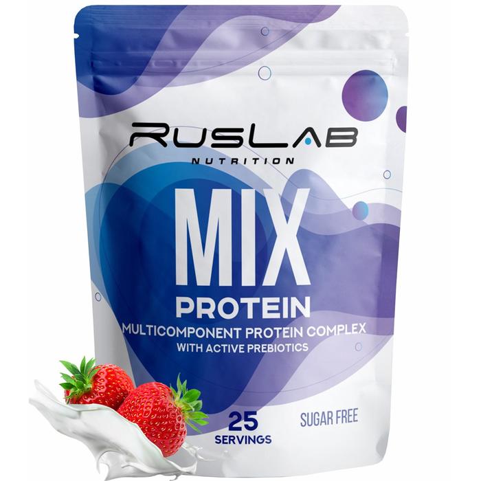 Протеин RusLabNutrition MIX Protein Клубника со сливками, спортивное питание, 800 г - Фото 1