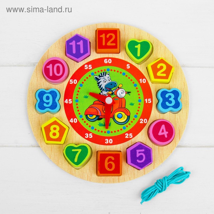 Развивающие часы-шнуровка «Учим время с животными» МИКС - Фото 1