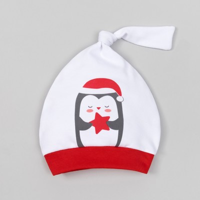 Чепчик (шапочка) "Новогодний пингвинчик", размер 48, 9-12 мес, 100% хл, интерлок