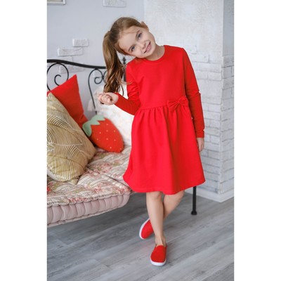 Платье для девочки "Маки", красное, р-р 32 (110-116 см) 5-6 лет., 100% хлопок