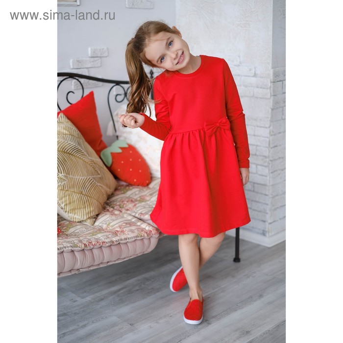 Платье для девочки "Маки", красное, р-р 34 (122-128 см) 7-8 лет., 100% хлопок - Фото 1
