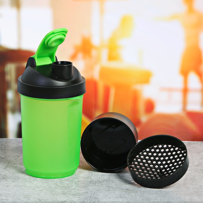 Шейкер спортивный с чашей под протеин, зелёный, 500 мл - фото 1886325333