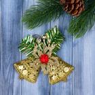 Ёлочная игрушка «Зимнее волшебство. Колокольчик двойной с цветком» пластик, 10×9 см, золото - Фото 1