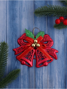 Ёлочная игрушка «Зимнее волшебство. Колокольчик двойной с шариками и лентой», 12.3?9.5 см, МИКС (комплект 4 шт)