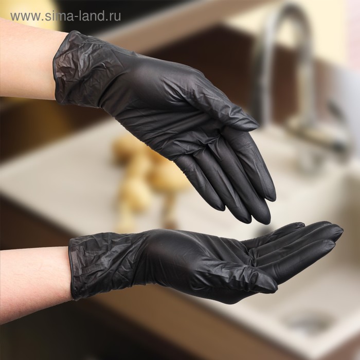 Набор перчаток хозяйственных Доляна, нитрил, размер S, 10 шт/уп, цвет чёрный - Фото 1