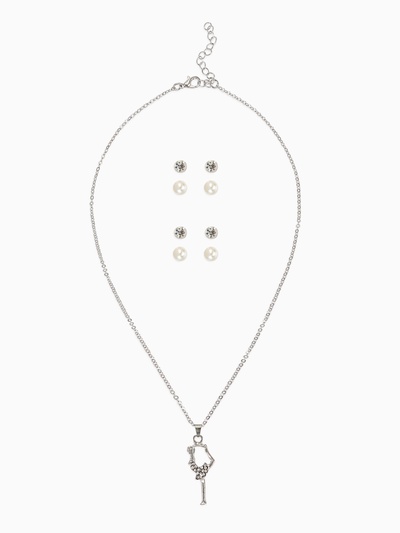 Гарнитур 5 предметов: 4 пары пусет, кулон «Гимнастка», цвет белый в серебре, 40 см