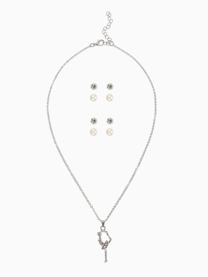 Гарнитур 5 предметов: 4 пары пусет, кулон «Гимнастка», цвет белый в серебре, 40 см - Фото 1