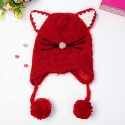Шапка детская MINAKU "Котёнок", размер 50, цвет красный