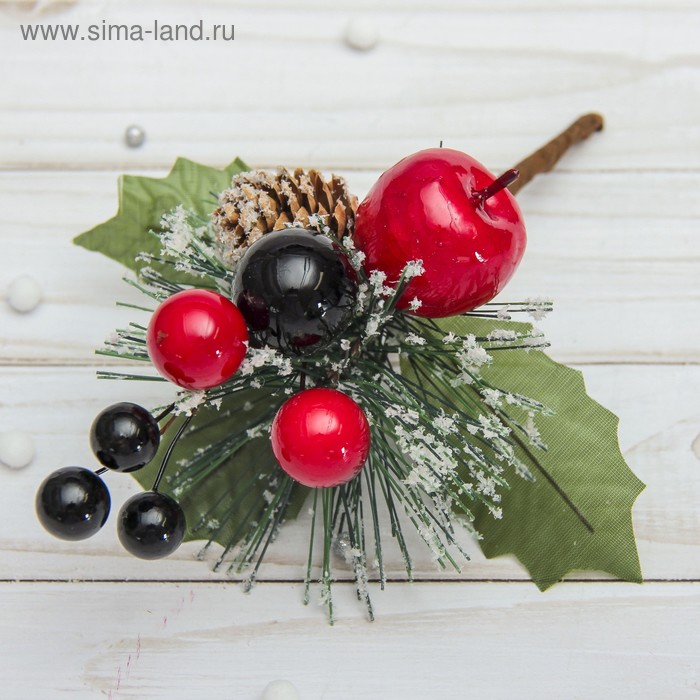 Декор "Зимние мечты" ягоды и шишка, 20 см - Фото 1