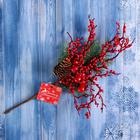 Декор "Зимние мечты" ягодная веточка с шишкой, 30 см - Фото 3