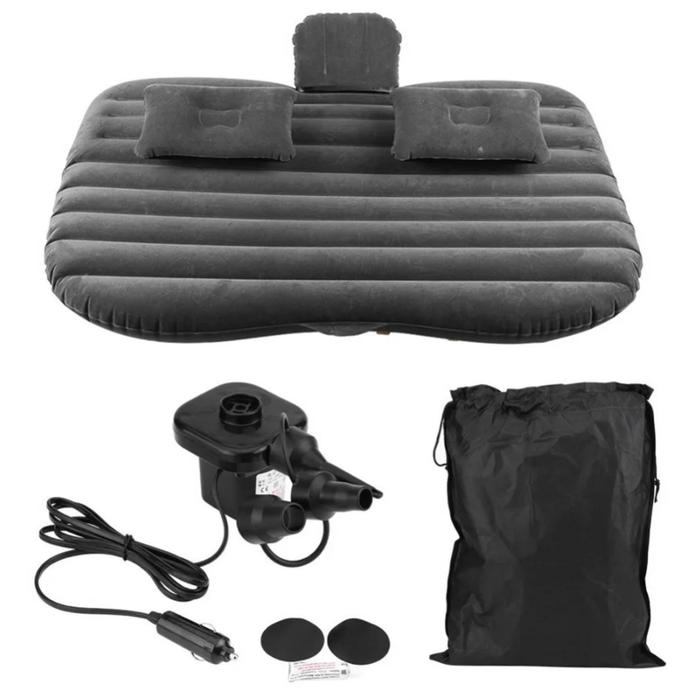 Матрас надувной в автомобиль 100 х 140 см, в комплете; насос 12В и 2 надувные подушки, цвет серый - Фото 1