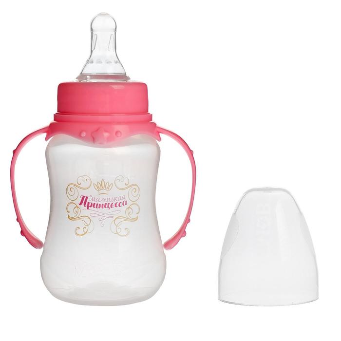 Бутылочка для кормления «Принцесса», классическое горло, приталенная, с ручками, 150 мл., от 0 мес., цвет розовый - фото 1896669257