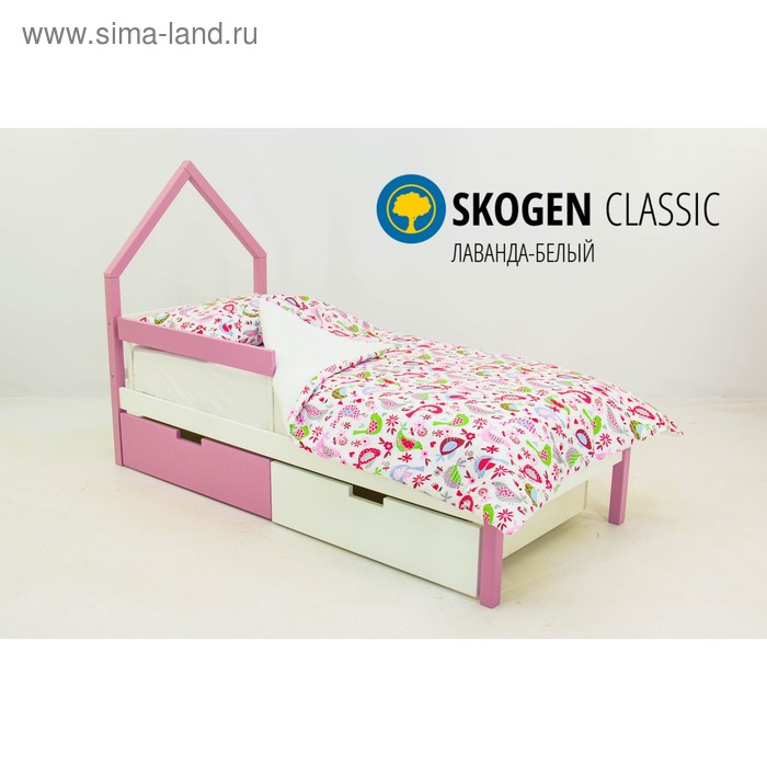 Детская кровать-домик мини Бельмарко Skogen, без ящика, лаванда/белая - Фото 1