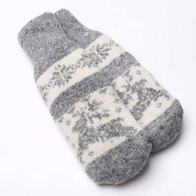 Варежки женские шерстяные, цвет серый, белый, размер 20-22