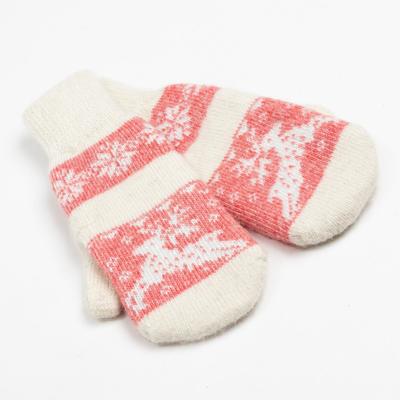 Варежки женские шерстяные, цвет белый, красный, размер 20-22