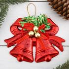 Ёлочная игрушка «Зимнее волшебство. Колокольчик двойной с шариками и лентой» пластик, 12.3×9.5 см, МИКС - Фото 3