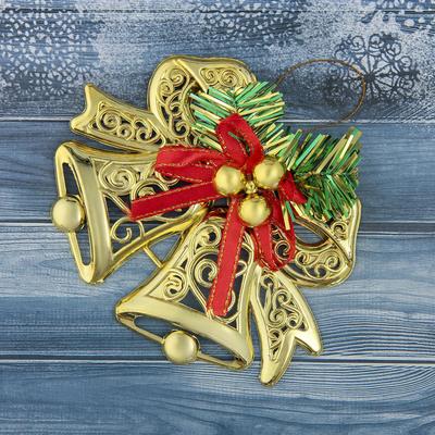 Ёлочная игрушка «Зимнее волшебство. Колокольчик двойной с шариками и лентой» пластик, 12.3×9.5 см, МИКС