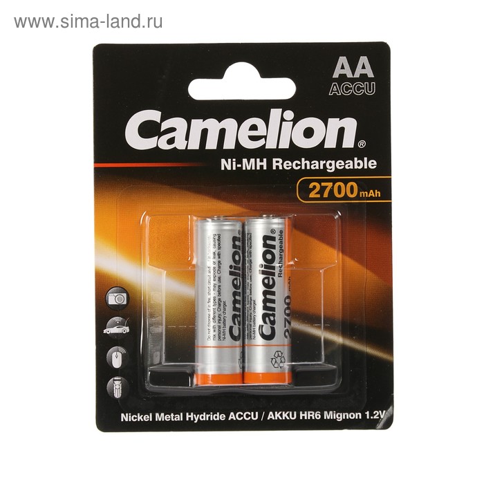 Аккумулятор Camelion, Ni-Mh, AA, HR6-2BL (NH-AA2700BP2), 1.2В, 2700 мАч, блистер, 2 шт. - Фото 1