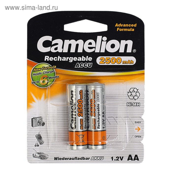 Аккумулятор Camelion, Ni-Mh, AA, HR6-2BL (NH-AA2500BP2), 1.2В, 2500 мАч, блистер, 2 шт. - Фото 1