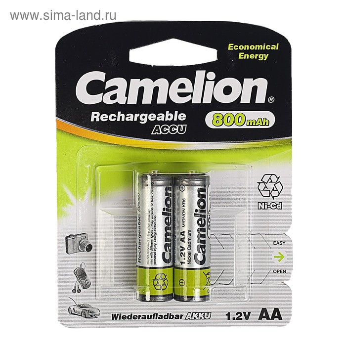 Аккумулятор Camelion, Ni-Cd, AA, KR6-2BL (NC-AA800BP2), 1.2В, 800 мАч, блистер, 2 шт. - Фото 1