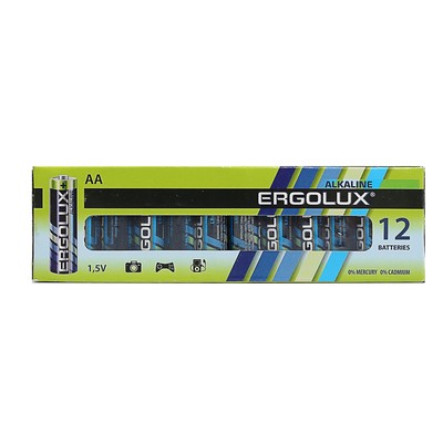 Батарейка алкалиновая Ergolux, AA, LR6-12BOX (LR6 BP-12), 1.5 В, набор 12 шт.