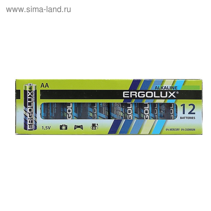 Батарейка алкалиновая Ergolux, AA, LR6-12BOX (LR6 BP-12), 1.5 В, набор 12 шт. - Фото 1