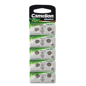 Батарейка алкалиновая Camelion Mercury Free, AG11 (362, LR721)-10BL, 1.5В, блистер, 10 шт. 3781565