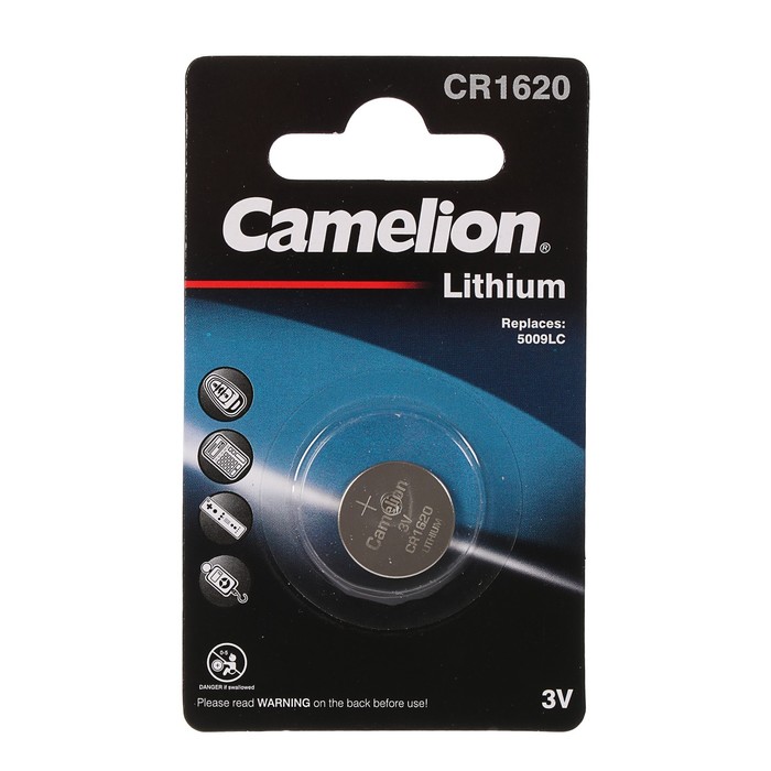 Батарейка литиевая Camelion CR1620-1BL, 3 В, блистер, 1 шт.