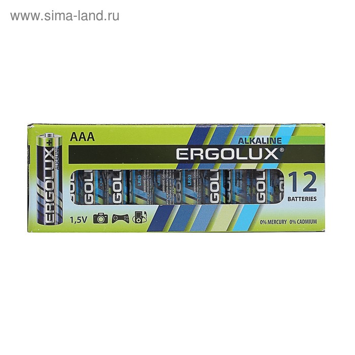 Батарейка алкалиновая Ergolux, AAA, LR03-12BOX (LR03 BP-12), 1.5В, набор 12 шт. - Фото 1