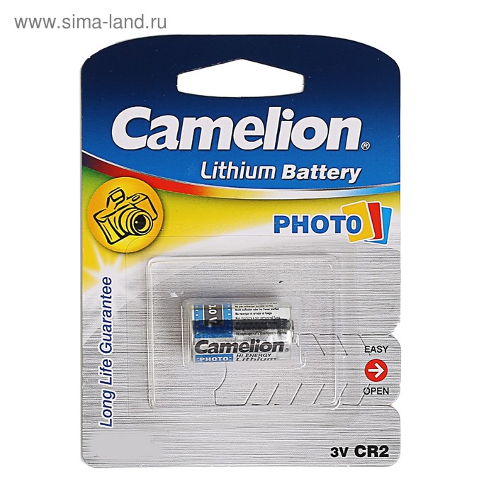 Батарейка литиевая Camelion, CR2-1BL (CR2-BP1), для фото, 3В, блистер, 1 шт. - Фото 1