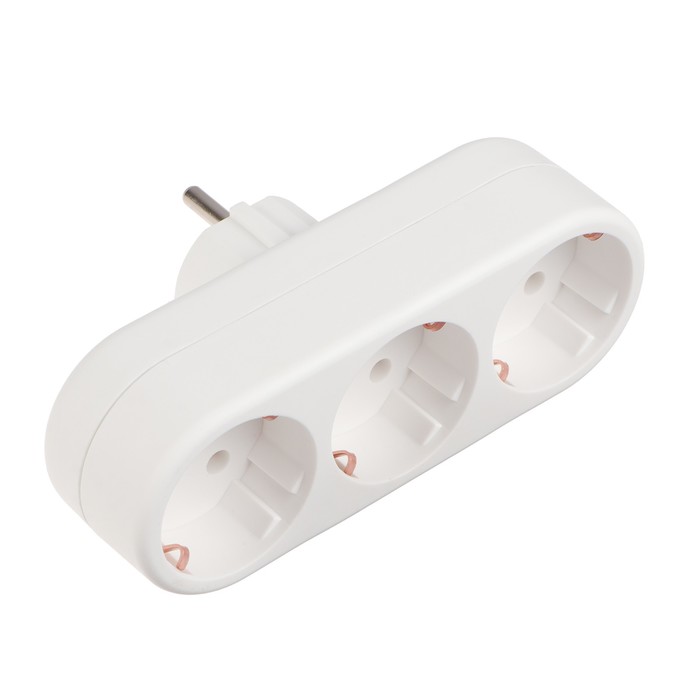 Тройник электрический REXANT, 16 А, с з/к, линейный, белый - Фото 1