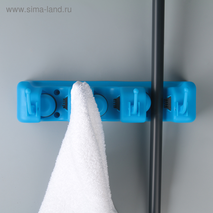 Держатель для уборочного инвентаря с крючками, 26×6×9 см, МИКС