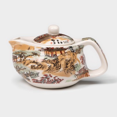 Чайник заварочный с металлическим ситом «Пейзаж», 200 мл, керамика, оранжевый