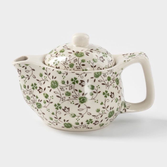 Чайник заварочный «Виньетки», 350 мл, металлическое сито, керамика, зелёный - Фото 1