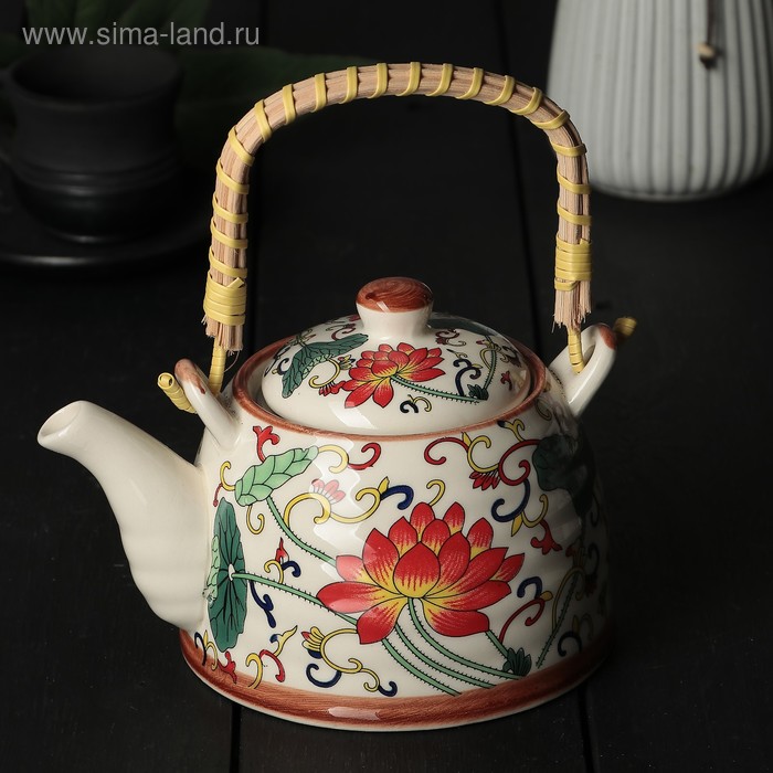 Чайник керамический заварочный с металлическим ситом «Лотос», 600 мл - Фото 1