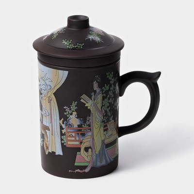 Кружка с крышкой и ситом «Девушка с книгой», 350 мл, керамика