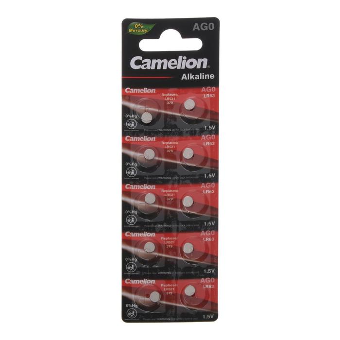 Батарейка алкалиновая Camelion Mercury Free, AG0 (LR521, 379)-10BL, 1.5В, блистер, 10 шт. - фото 51318103