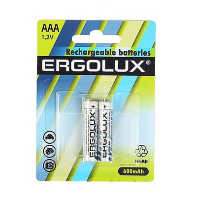 Аккумулятор Ergolux, Ni-Mh, AAA, HR03-2BL (NH-AAA600BP2), 1.2В, 600 мАч, блистер, 2 шт.